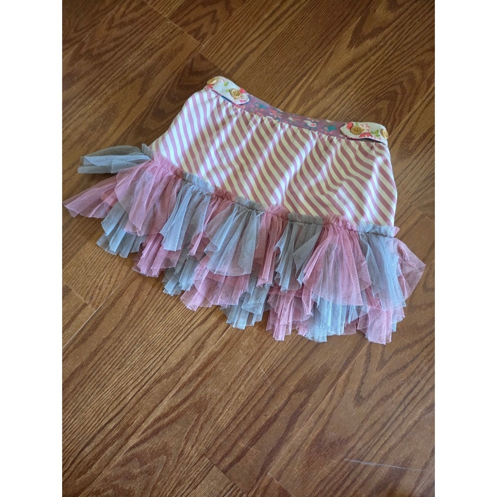 Matilda Jane Girls Pink Striped Tulle Ruffle Skirt Size 6 Cotton Blend